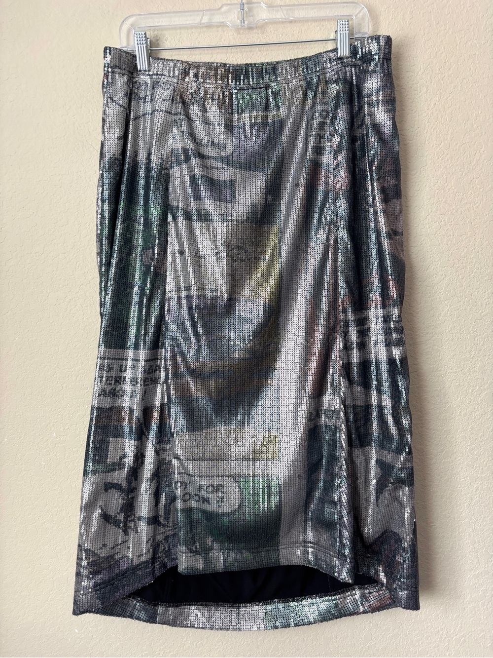 Rundholz Silver Sequin Comic Print Lagenlook Artsy Pencil Skirt